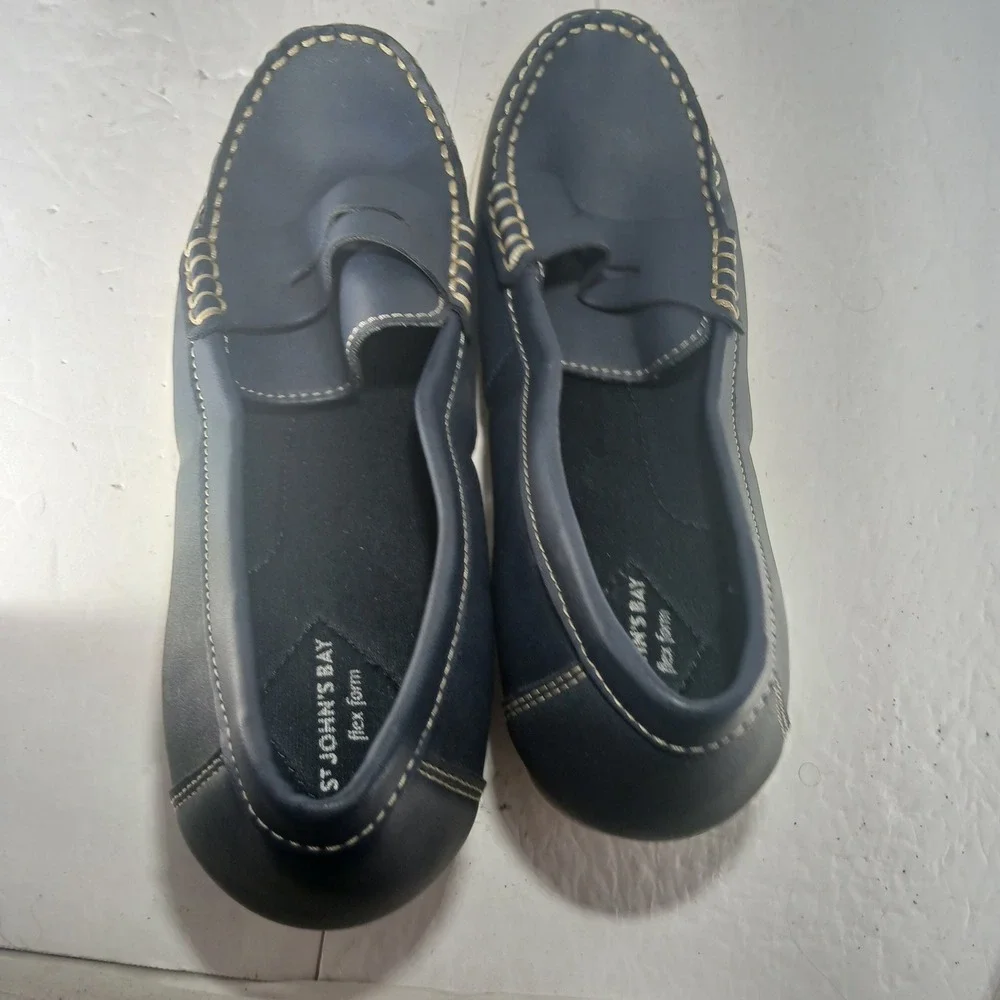 St. John's Bay Ebina Wedge Loafers 7M Navy Blue Preppy Nautical Comfort Career